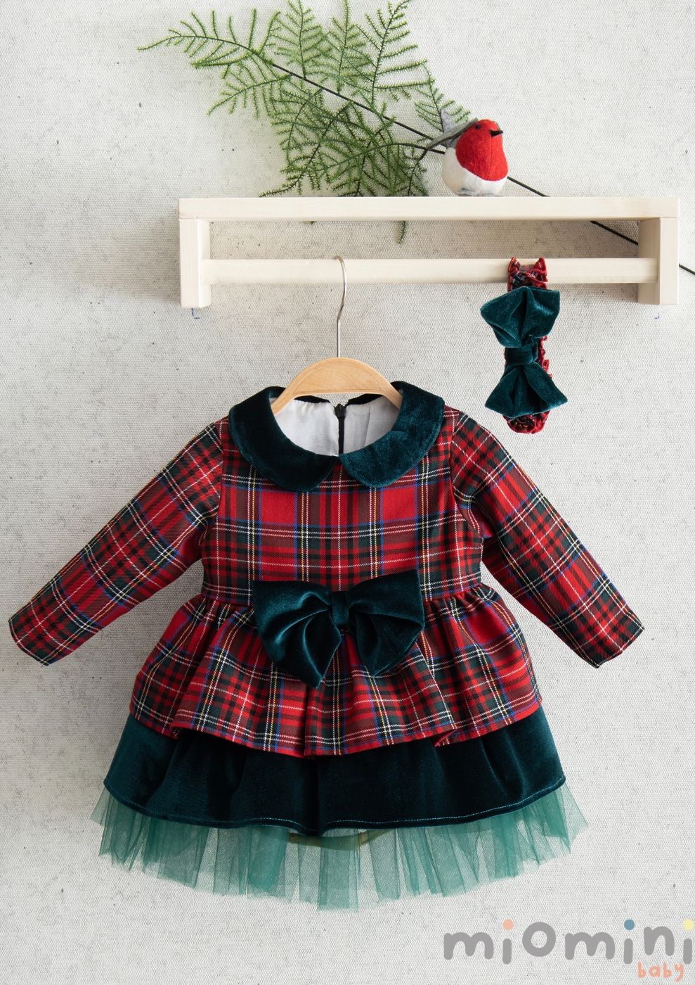 Karirana haljina sa pliš detaljima