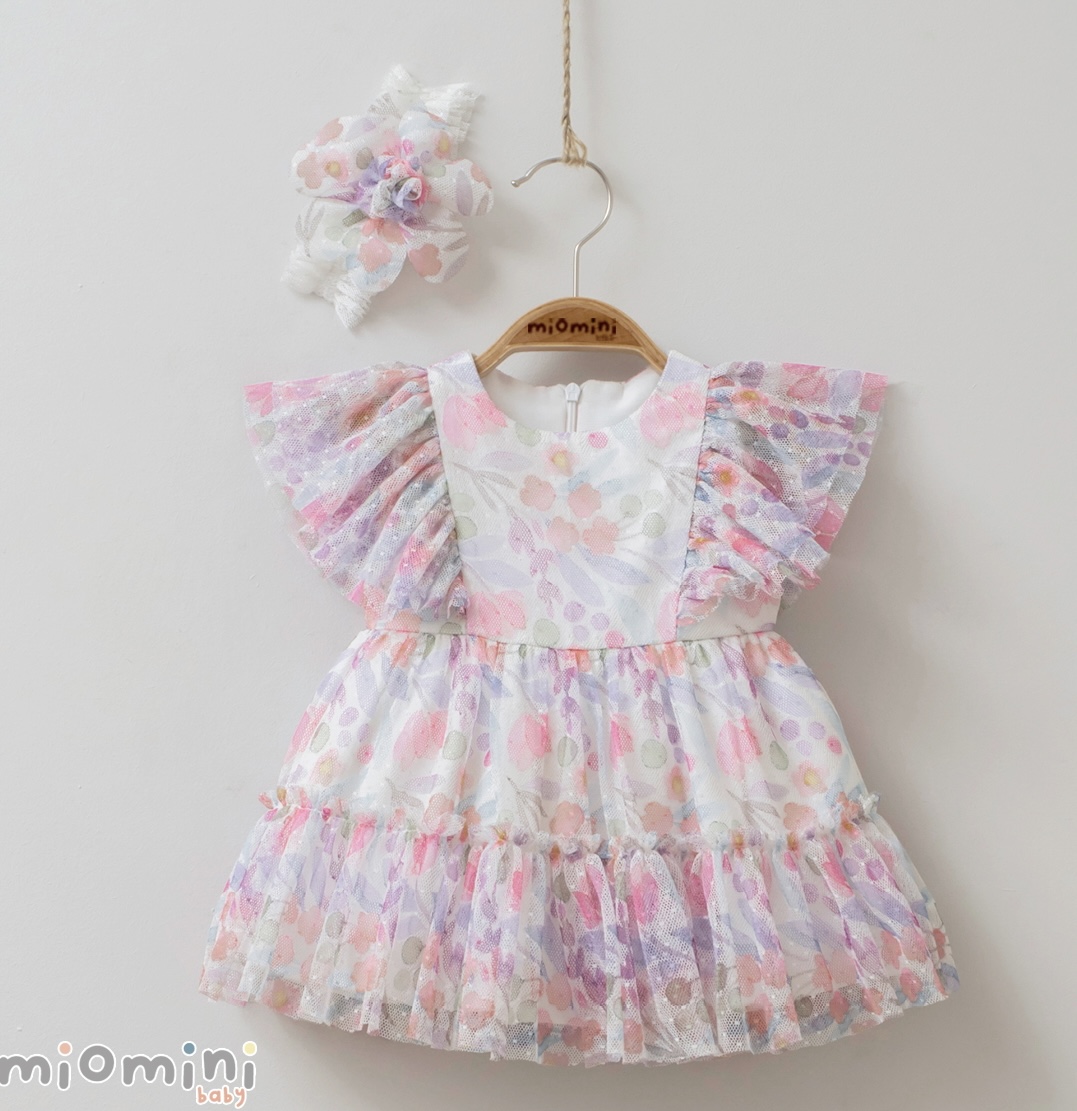 Puf haljina sa akvarel cvetnim motivima