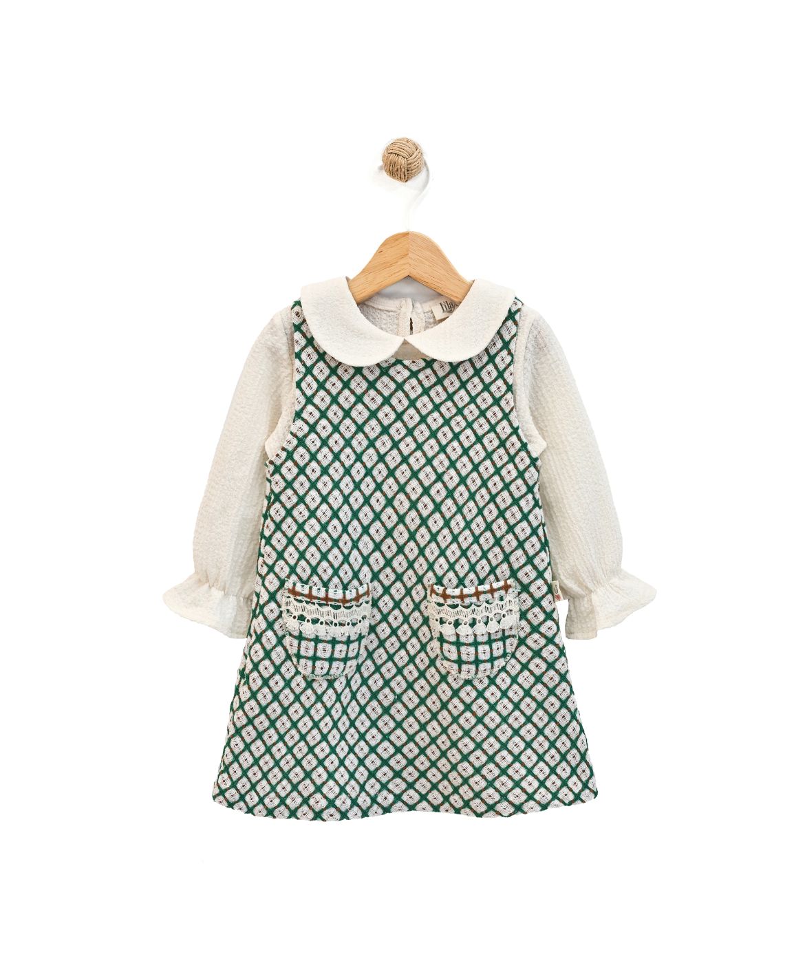 Zeleno-bela haljina sa džepovima